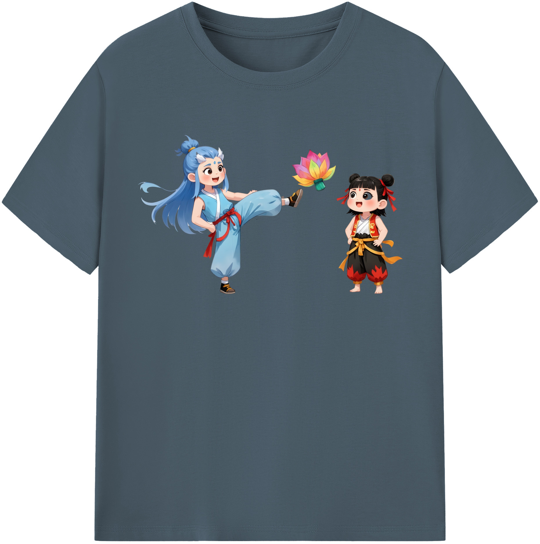 （画像用） Ne Zha 2 ナタ 魔童の大暴れ 綿100％半袖Tシャツ（フロントプリント）